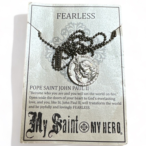 My Saint My Hero Fearless Silver Medallion Charm | Ball Necklace | Retired NWT - Picture 1 of 9
